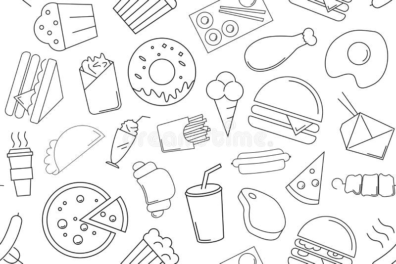 Vector Fast Food Pattern. Fast Food Seamless Background Stock Vector -  Illustration of burger, hamburger: 117061248