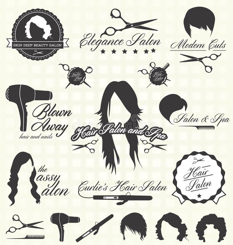 Vector fijado: Etiquetas e iconos retros del salón de pelo