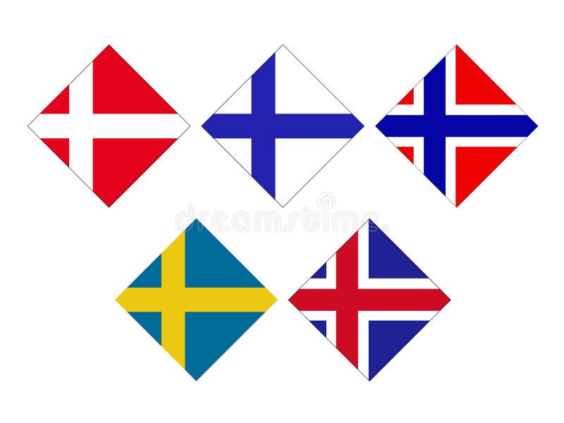Nordic countries flags - Iceland, Finnish, Danish. 