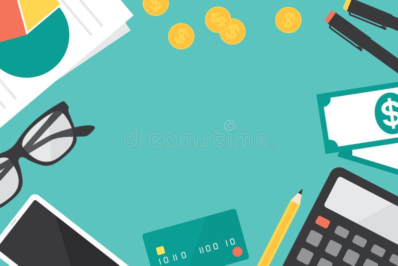 Top View Image of Accountants Workspace with Office Supplies. Business