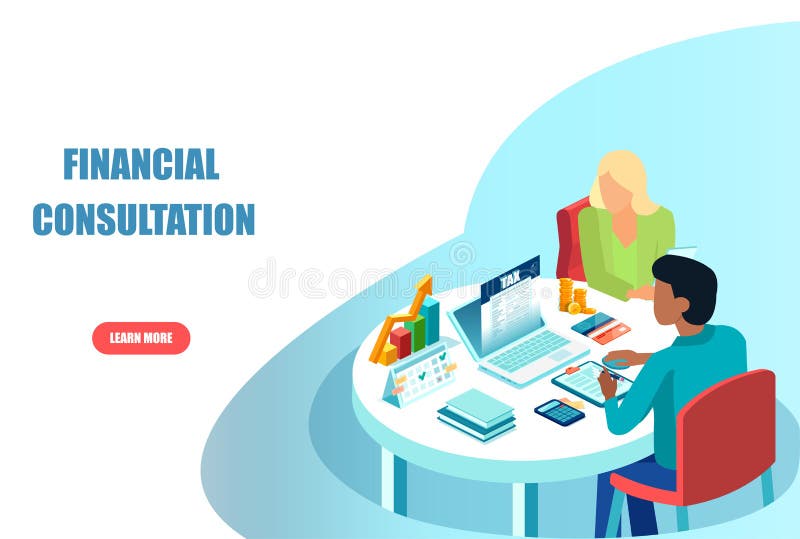 Vector of a Financial Advisor Consulting a Customer on Investment Stock