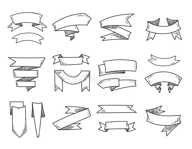 Vector fitas vazias do vintage da garatuja, bandeiras retros tiradas mão ilustração do vetor Vector fitas vazias do vintage da garatuja, bandeiras retros tiradas mão ilustração do vetor