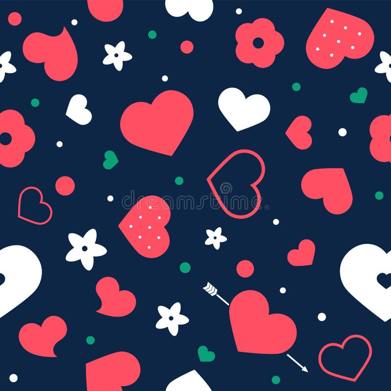 Vector flachen Hintergrund, nahtloses Musterdesign mit Herzen stock abbildung Vector flachen Hintergrund, nahtloses Musterdesign mit Herzen stock abbildung