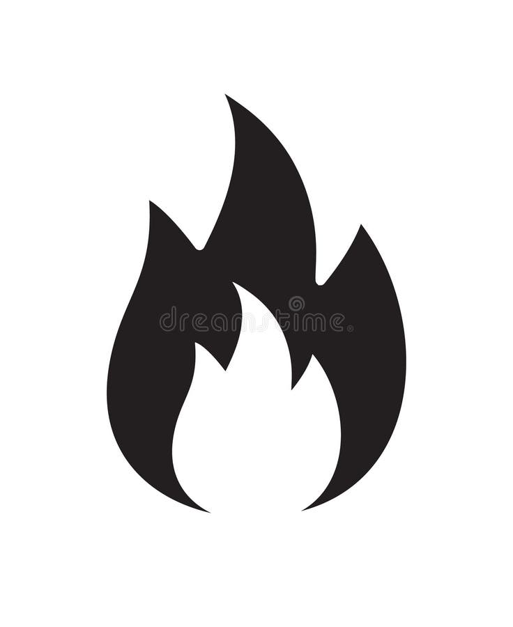 Vector Flat Black Fire Icon on White Background Stock Vector