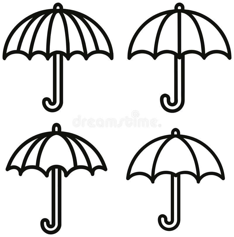 Vector flat black and white umbrella set royalty free illustration