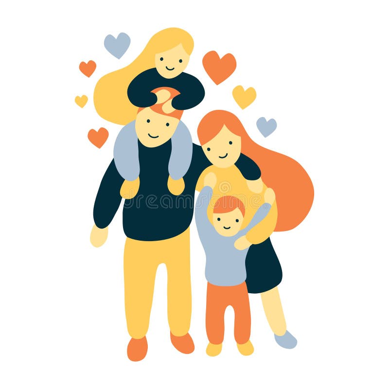Vector flat and bold style illustration of a four members joyful and happy family vector illustration Vector flat and bold style illustration of a four members joyful and happy family vector illustration