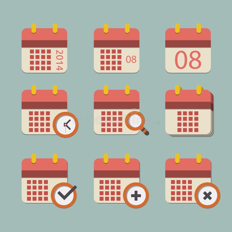 Vector Flat Calendar Icon Set Stock Vector Illustration Of Time