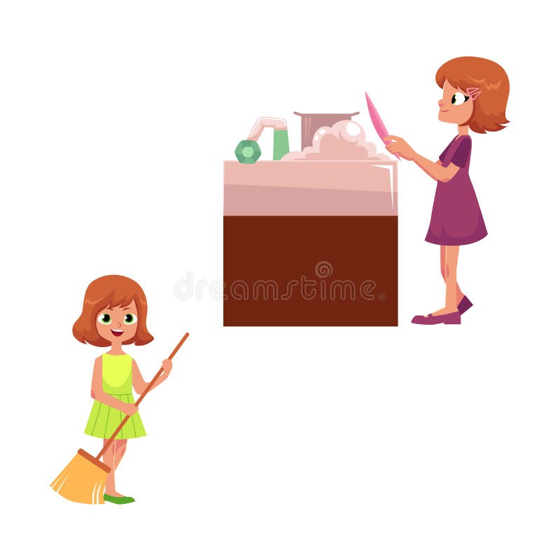 Vector Flat Children Making Housework Stock Vector - Illustration of chore,  domestic: 101554037