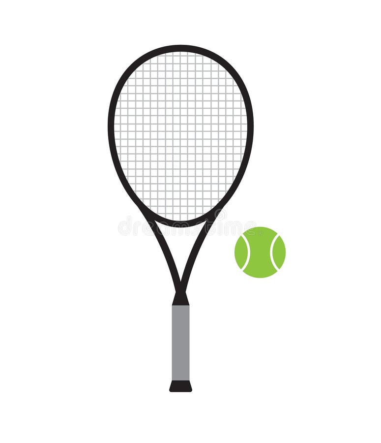 Vector Flat Cartoon Colored Tennis Racket and Ball Stock Illustration