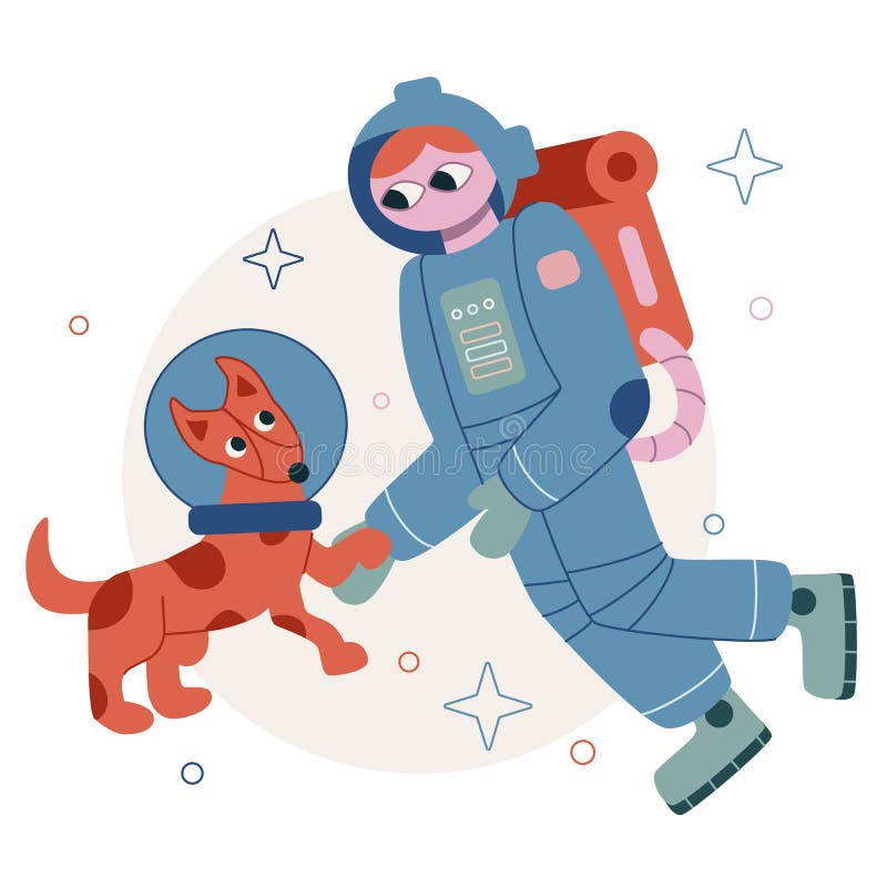 Vector Flat Cartoon Illustration. Space Adventures. an Astronaut and a