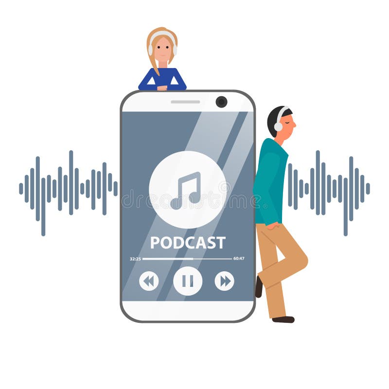 Vector Flat Concept of Podcast with Killar and Phone stock illustrationer