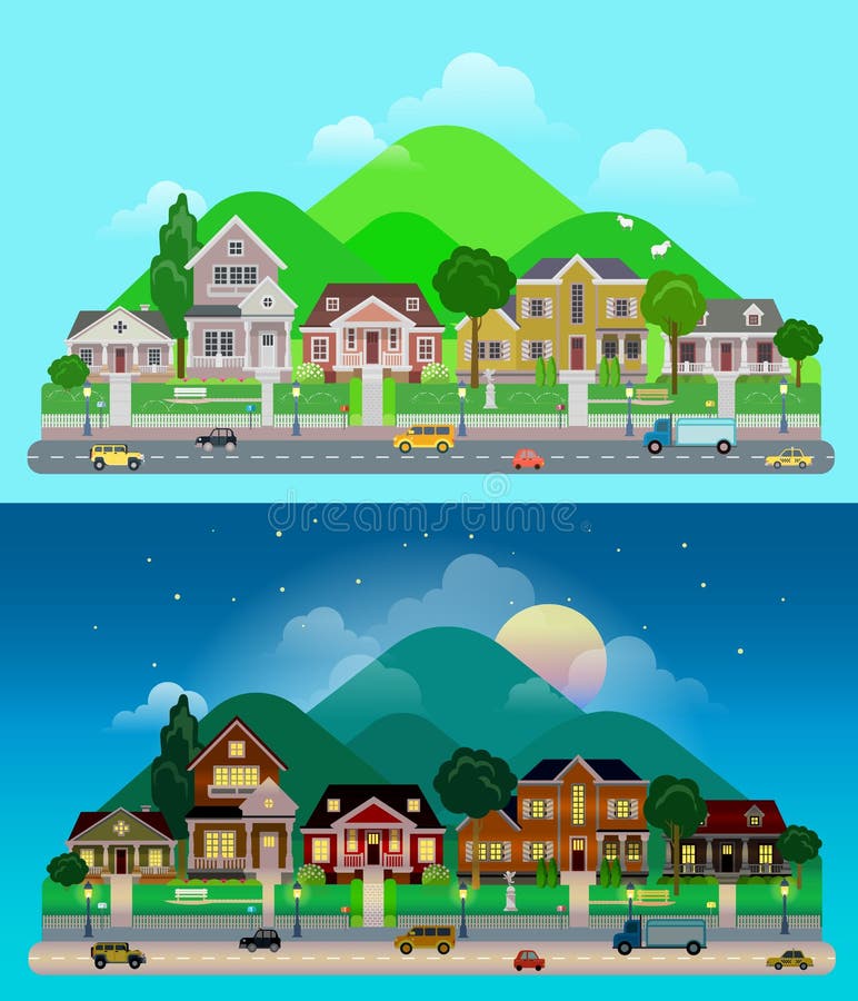 Cartoon City Buildings At Night