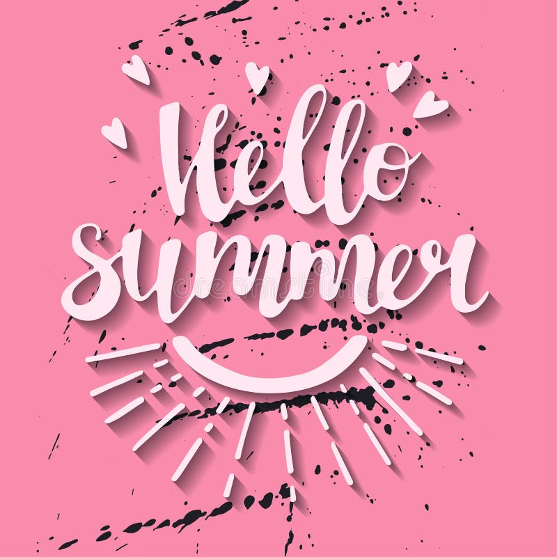 Vector flat hand drawn illustrations. Lettering: Hello Summer stock illustration Vector flat hand drawn illustrations. Lettering: Hello Summer stock illustration