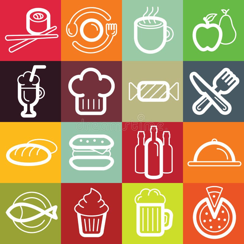 Vector set of design elements and logo symbols for bars, cafes, restaurants and coffee-houses - different food and kitchen related icons and emblems. Vector set of design elements and logo symbols for bars, cafes, restaurants and coffee-houses - different food and kitchen related icons and emblems