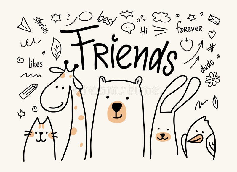 Five Animals Friends Vector Cute Flat Illustration. Cartoon Card with Cat, Bear, Giraffe, Rabbit and Bird Stock Vector - Illustration of buddy, dude: 115063381 Five Animals Friends Vector Cute Flat Illustration. Cartoon Card with Cat, Bear, Giraffe, Rabbit and Bird Stock Vector - Illustration of buddy, dude: 115063381