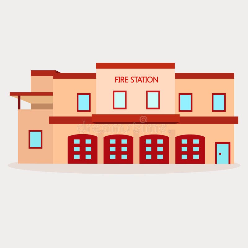Vector Flat Illustration of Fire Station Stock Vector - Illustration of
