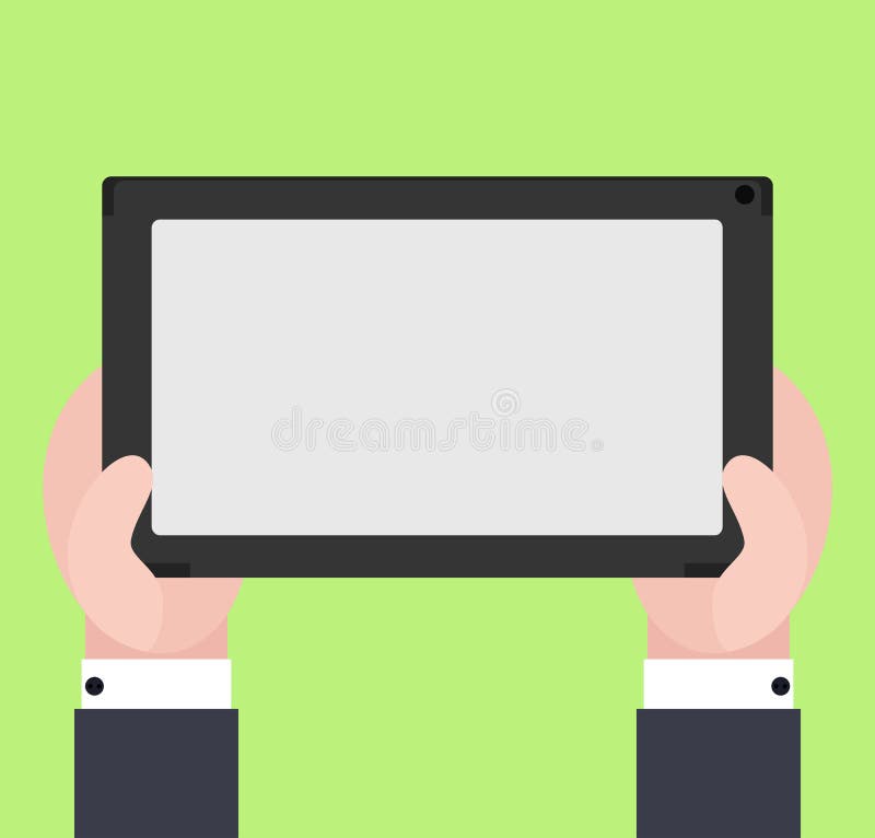 Vector flat illustration of human hands hold electronic tablet vector illustration