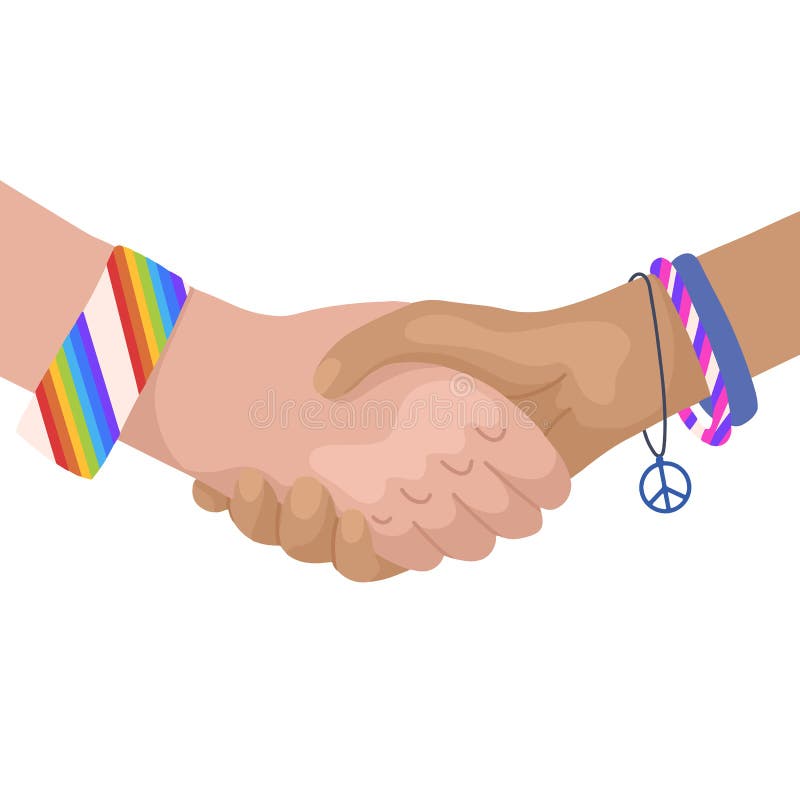 Vector Flat Illustration of Shaking Hands with Rainbow Bracelets.  International Friendship Day. Unity and Recognition Stock Vector -  Illustration of peace, happiness: 153941183