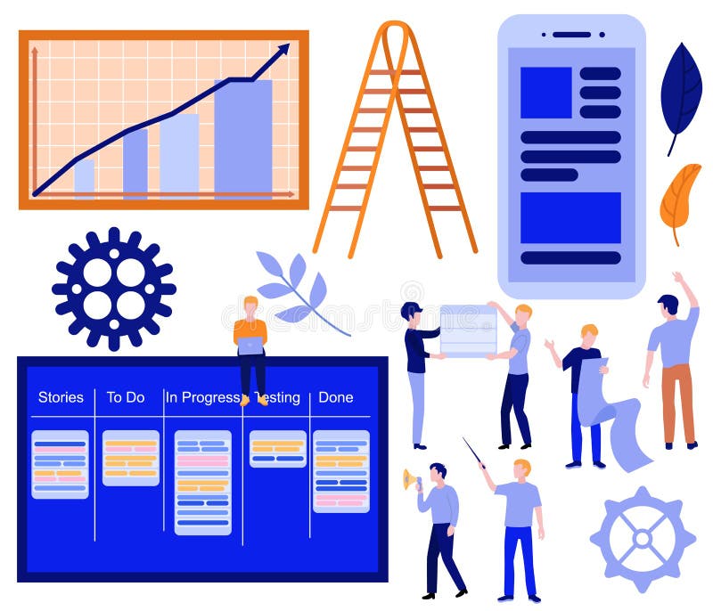 Vector flat kanban scrum agile concept set stock illustration Vector flat kanban scrum agile concept set stock illustration