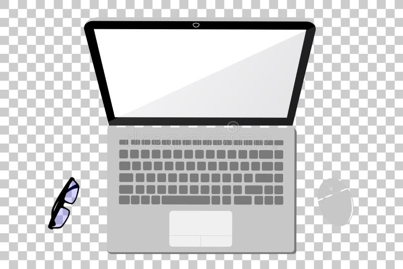 Flat lay or top view blank notebook, eyeglass and wireless mouse, at transparent effect background vector illustration
