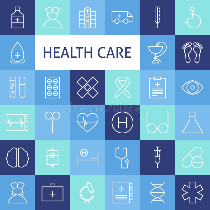 Vector Flat Line Art Modern Healthcare and Medicine Icons Set