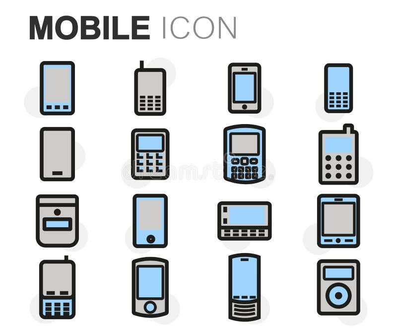 Vector flat line mobile icons set stock illustration