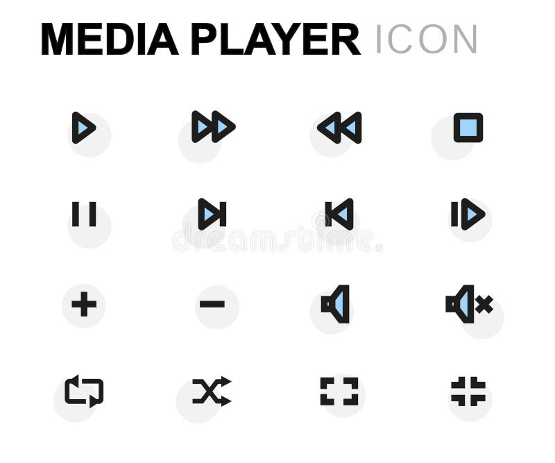 Vector Flat Media Player Icons Set Stock Illustration Illustration of