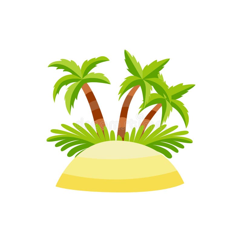 Vector flat sand island with palm tree coconut