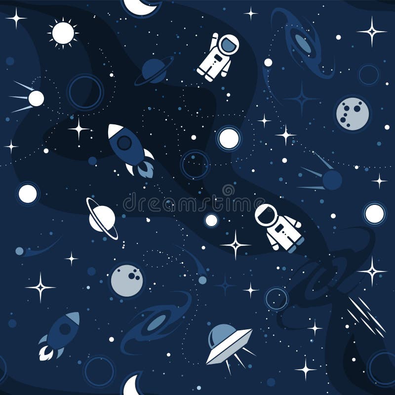 Vector flat space design seamless pattern vector illustration Vector flat space design seamless pattern vector illustration
