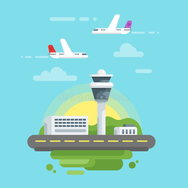 Vector flat style illustration of airport.