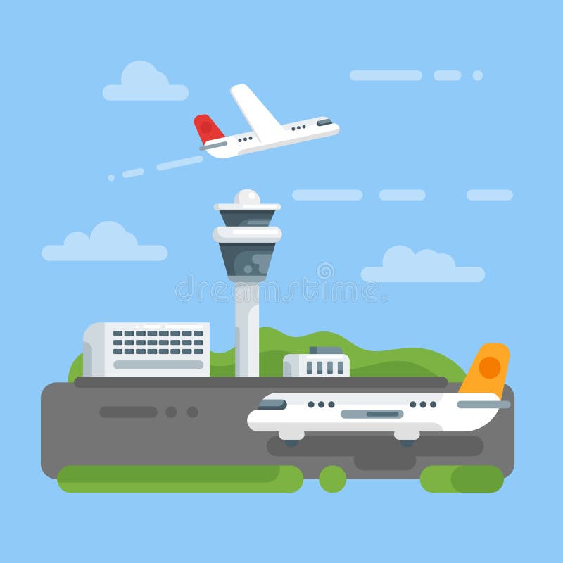 Vector flat style illustration of airport.