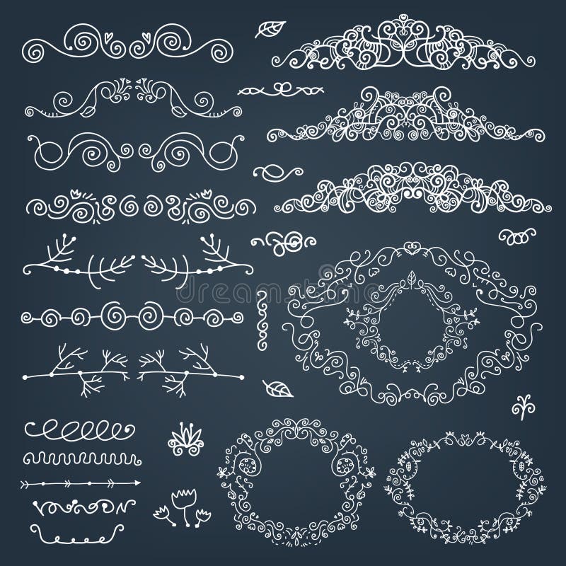 Vector floral decor set of hand drawn doodle frames, dividers, borders, elements. . royalty free illustration Vector floral decor set of hand drawn doodle frames, dividers, borders, elements. . royalty free illustration