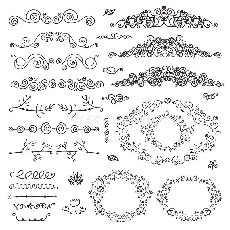 Vector Floral Decor Set of Hand Drawn Doodle Stock Vector ...