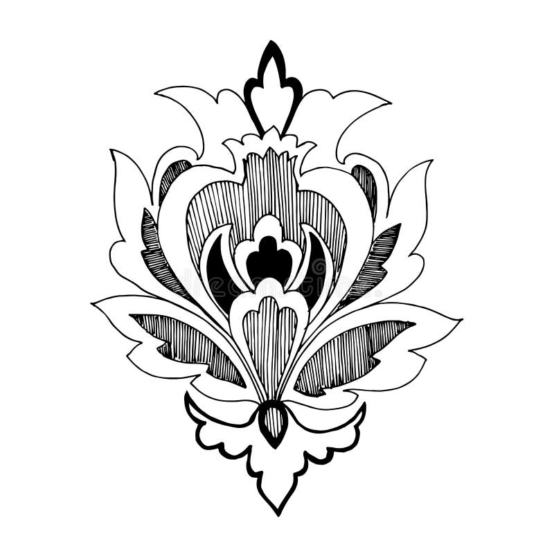 Vector Floral Oriental Ornament. Black and White Engraved Ink Art ...