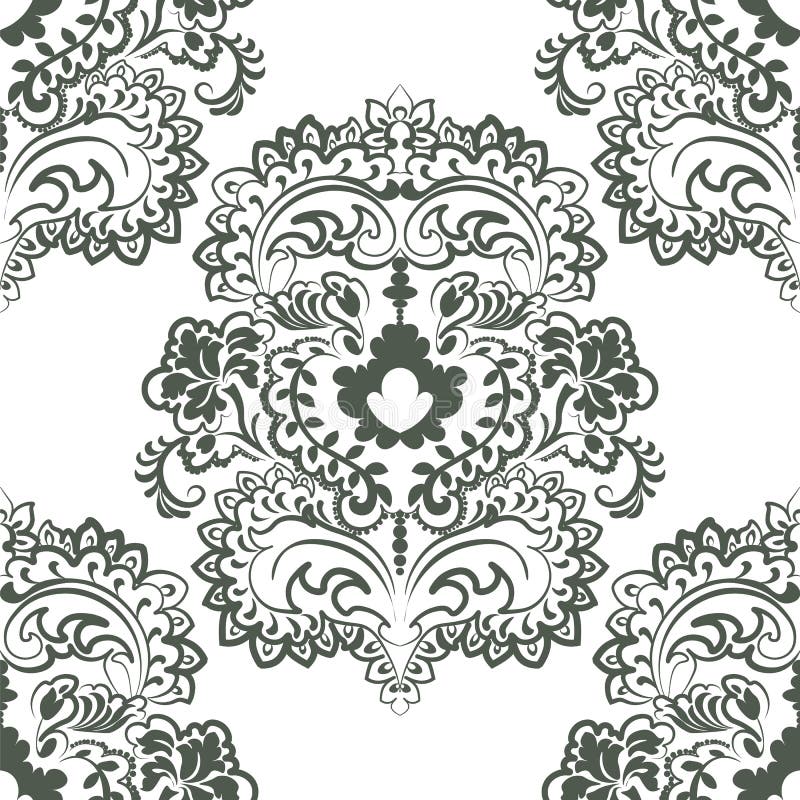 Vector floral pattern in Oriental style. Ornamental lace pattern for wedding invitations and greeting cards, backgrounds, fabrics, textile. Traditional decor. Dark green thyme color