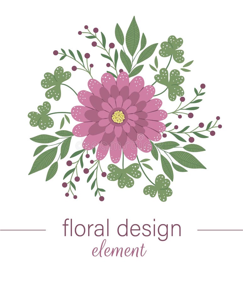 Vector floral round decorative element. Flat trendy illustration with flowers, leaves, branches. Meadow, woodland, forest clip art