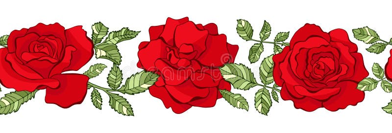 Vector floral seamless border. Red roses vector illustration Vector floral seamless border. Red roses vector illustration