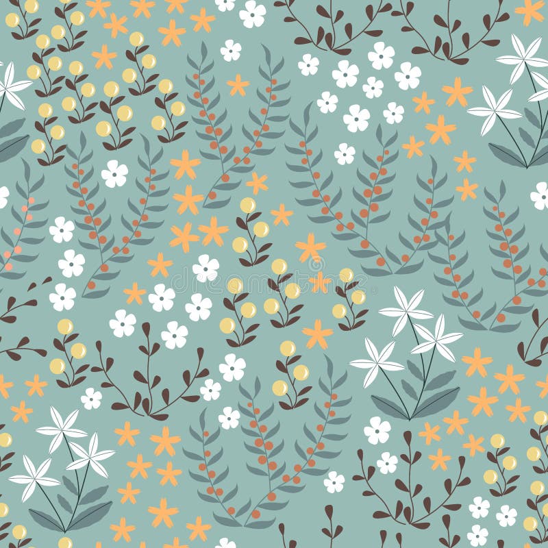 Vector Floral Seamless Pattern With Abstract Flat Doodle Elements Such ...