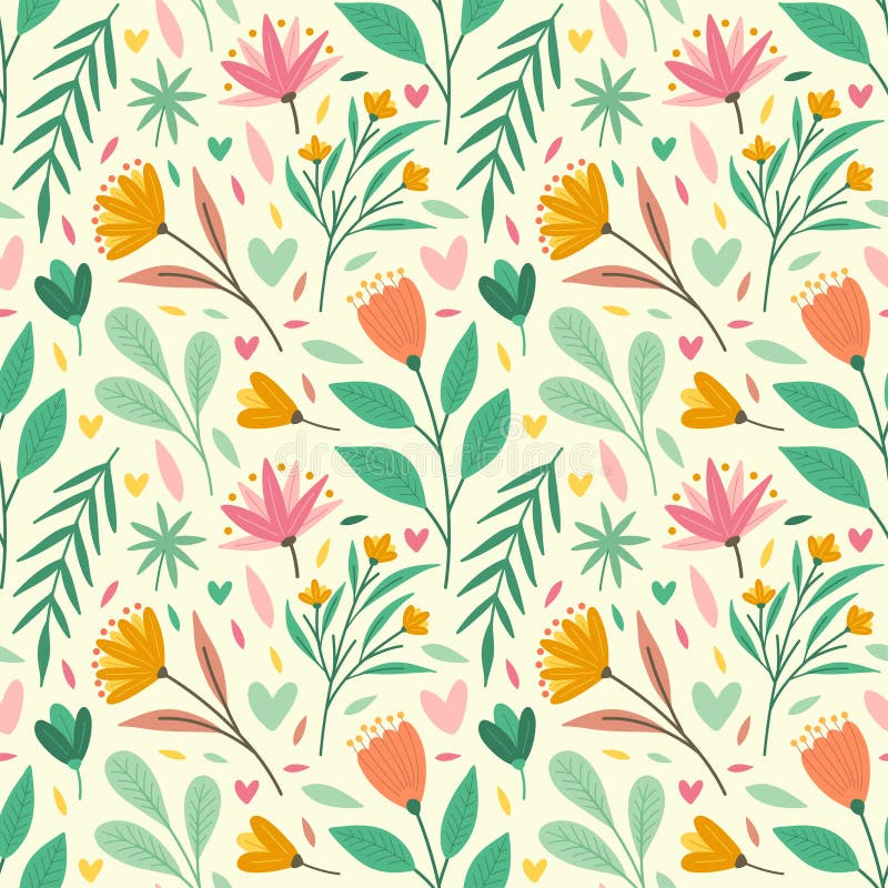 Vector floral seamless pattern, colorful blooming flowers, leaves/leaf and flowers seamless pattern design template