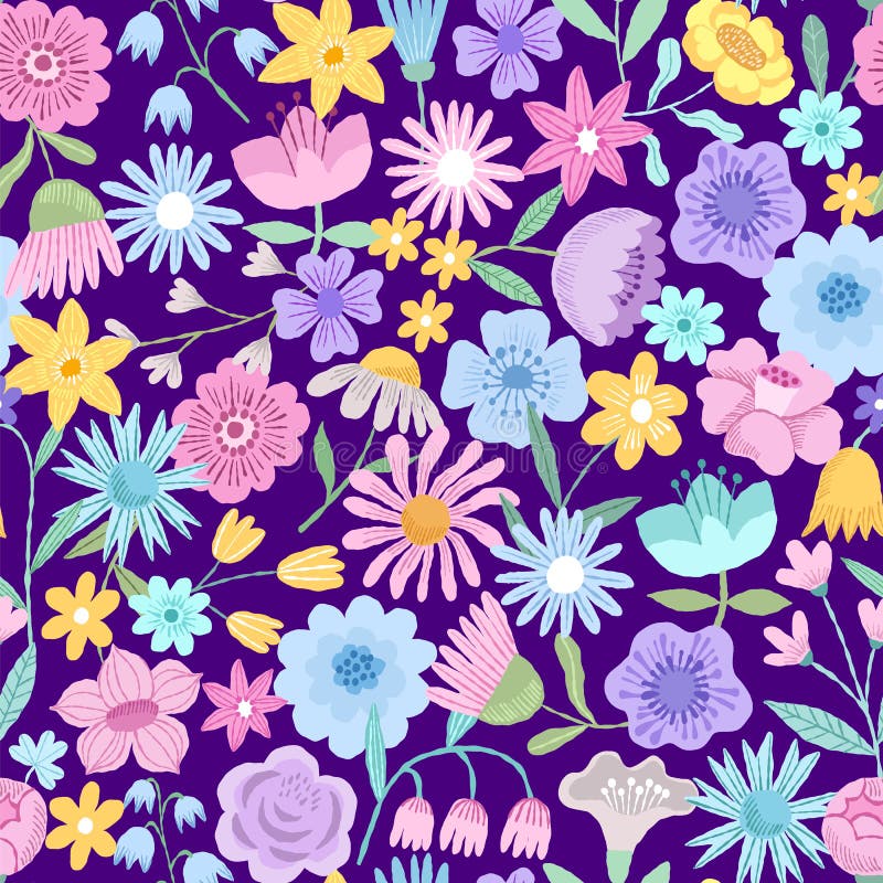 Vector Floral Seamless Pattern. Spring Purple Backround Stock Vector ...