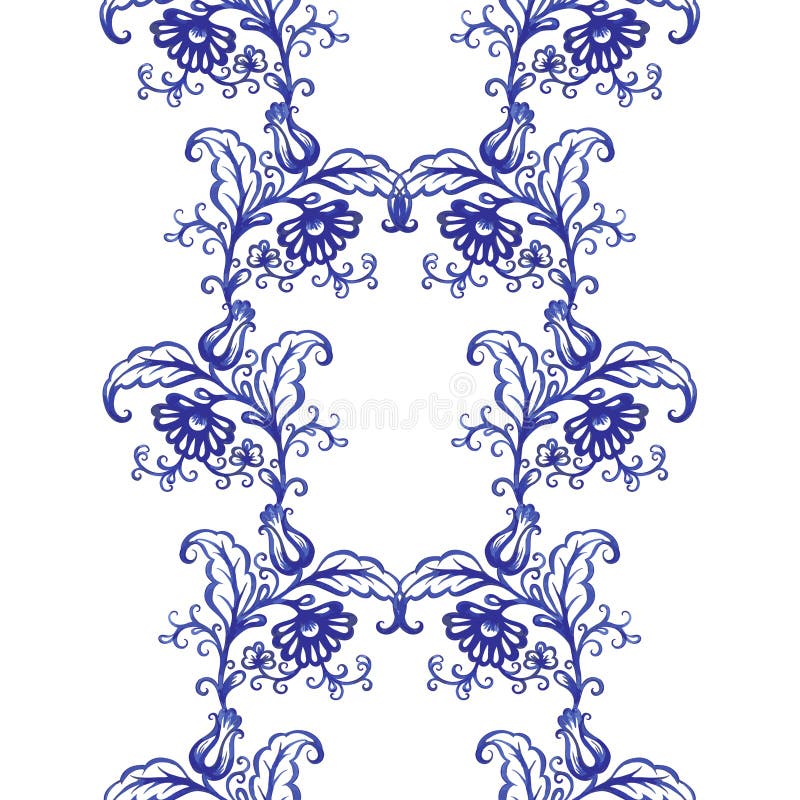 Vector Floral Watercolor Texture Pattern with Blue Flowers and Birds ...