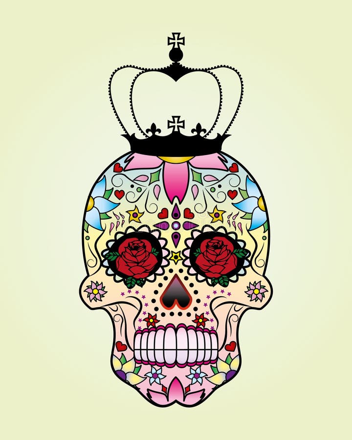 Vector Flower Skull with Crown. Stock Vector Illustration of scroll