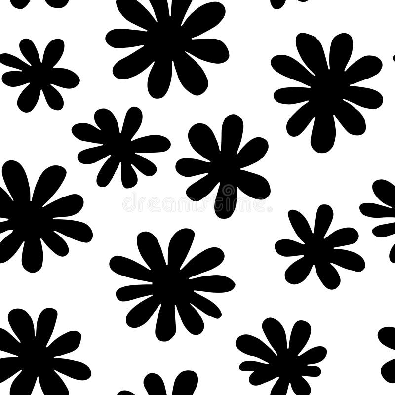 Vector Flowers, Black and White Floral Seamless Pattern Stock Vector