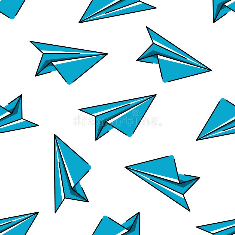 Vector flying paper airplanes seamless pattern design on white background. Planes Texture. Color print for packaging, boxes and royalty free illustration
