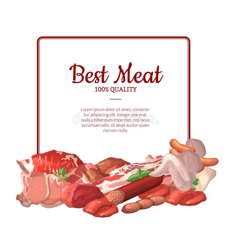 Vector frame with place for text with pile of cartoon meat elements below illustration royalty free illustration Vector frame with place for text with pile of cartoon meat elements below illustration royalty free illustration