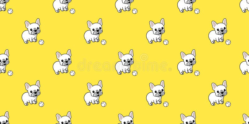 Vector Franse de buldoghonkbal van het hond herhaalt het naadloze patroon het gele geïsoleerd behang van het achtergrondtegelbeel royalty-vrije illustratie Vector Franse de buldoghonkbal van het hond herhaalt het naadloze patroon het gele geïsoleerd behang van het achtergrondtegelbeel royalty-vrije illustratie