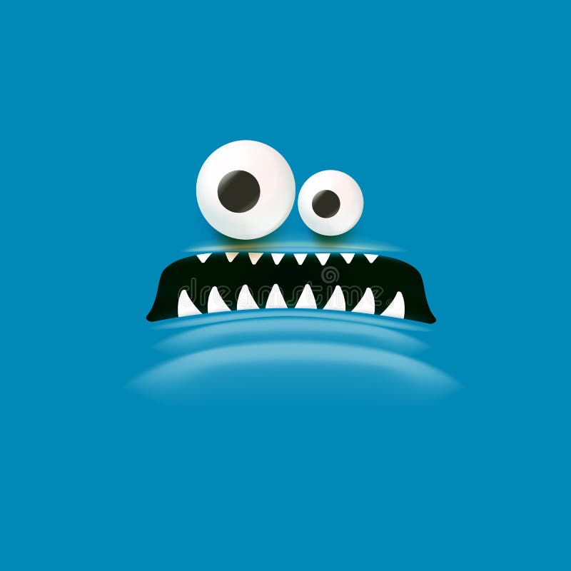 Vector Funny Angry Blue Monster Face With Open Mouth With Fangs And Evil Eyes Isolated On Blue 1161