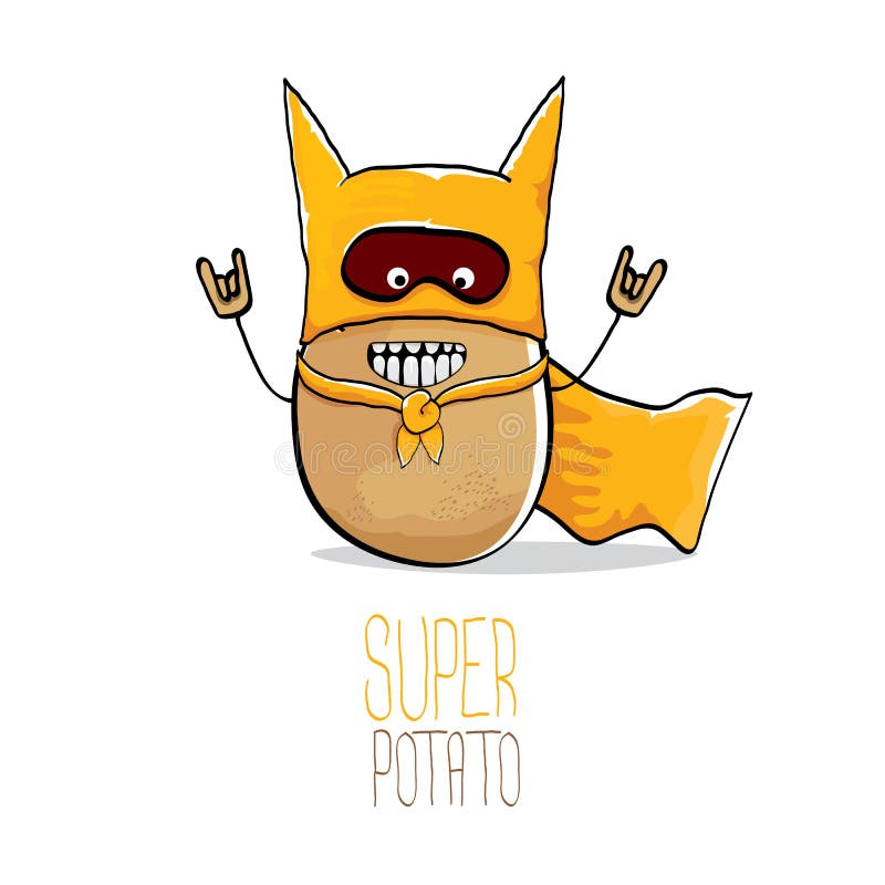 Vector Funny Cartoon Cute Brown Super Hero Potato with Orange Hero Cape and  Hero Mask Isolated on White Background. My Stock Vector - Illustration of  chips, ingredient: 108672229