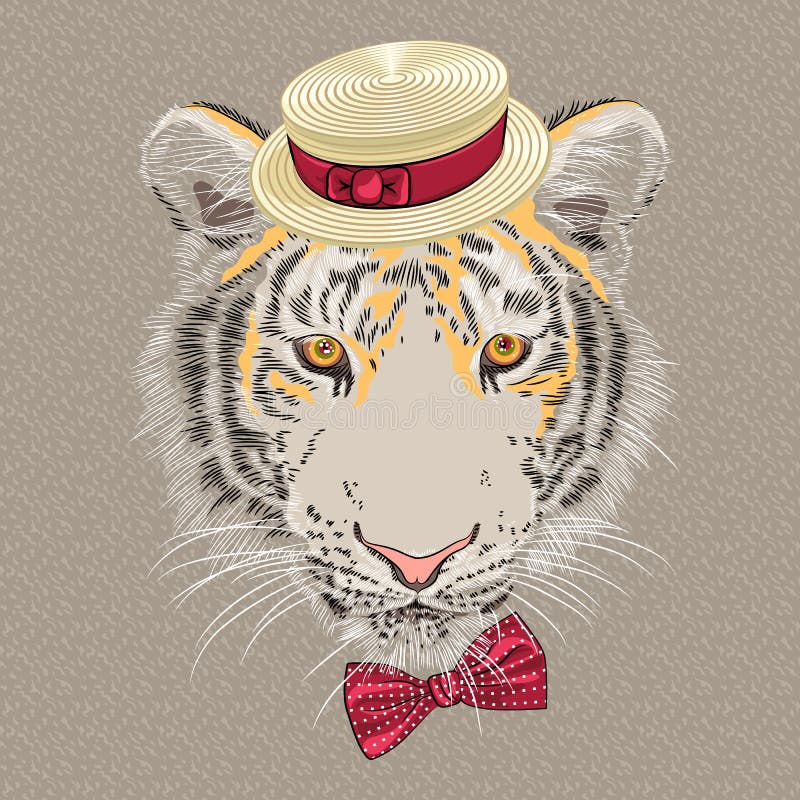 Vector funny cartoon hipster tiger