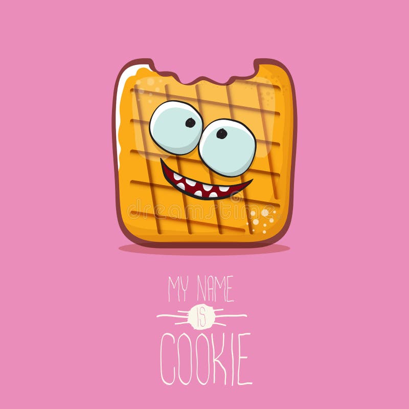 Vector Funny Cookie Character Isolated On Pink Background. My Name Is